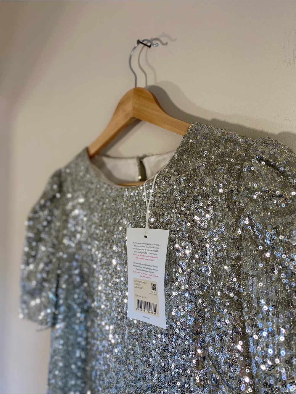 Sezane Camille Silver Gold Sequins Party French Casual Blouse Top